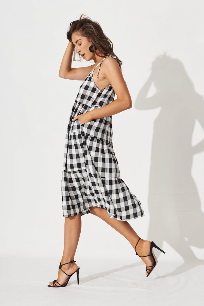 Tessalonica Midi Dress in Black and White Gingham - side