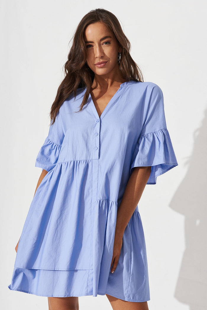 Rasta Smock Dress In Light Blue - front