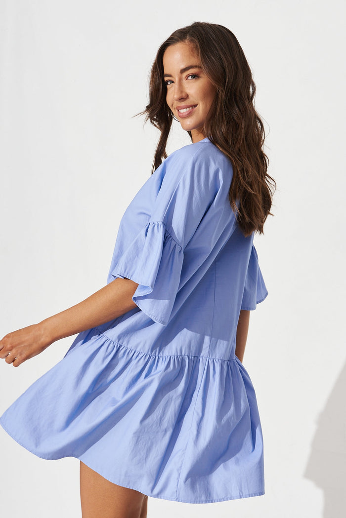 Rasta Smock Dress In Light Blue - side