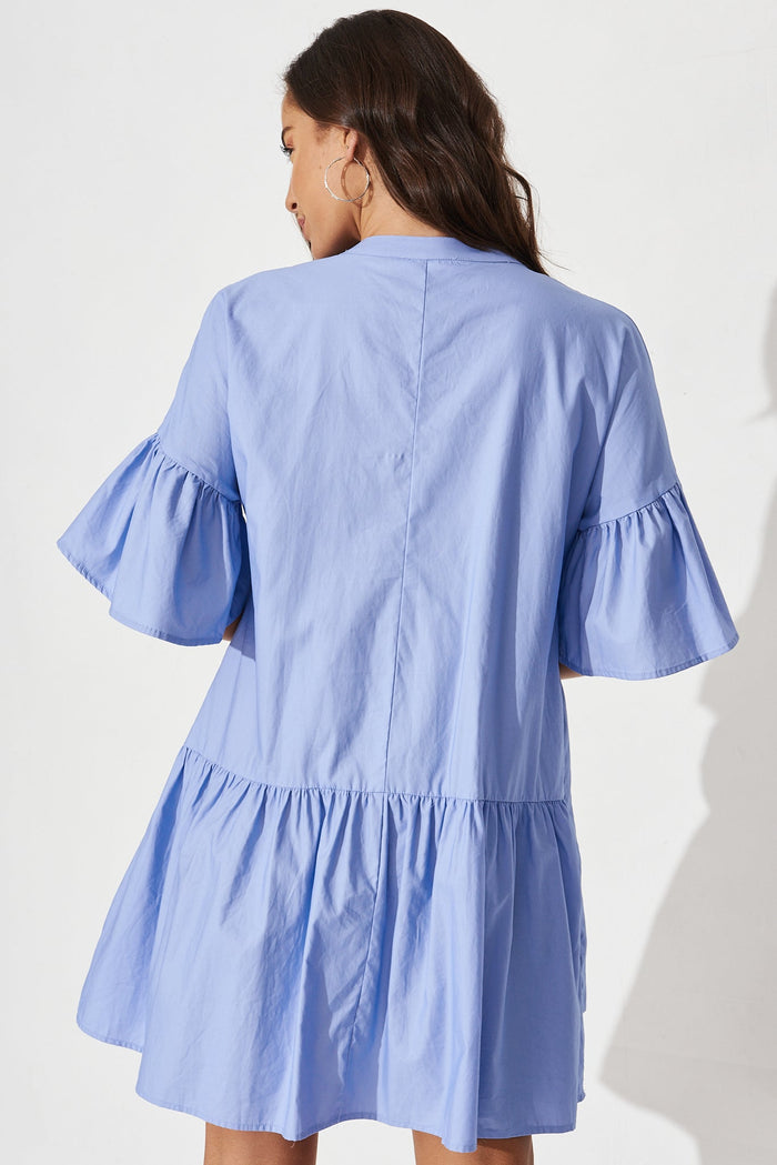 Rasta Smock Dress In Light Blue - back
