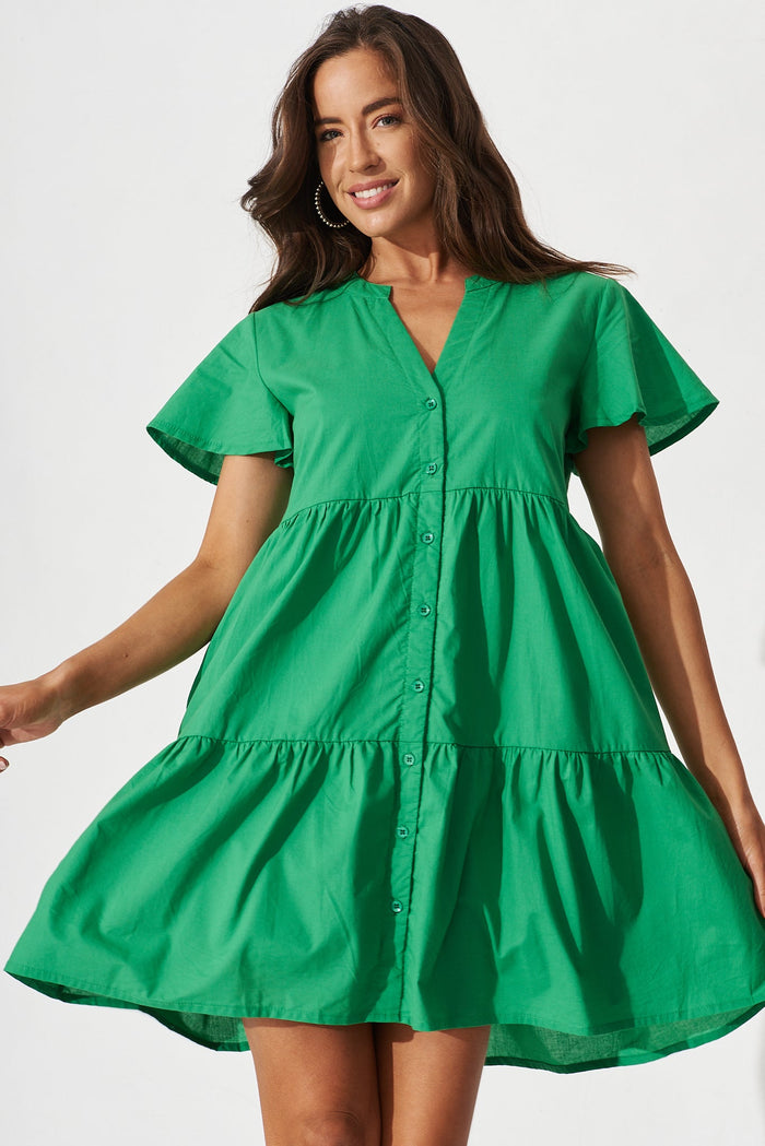 Shazza Shirt Dress in Green - front