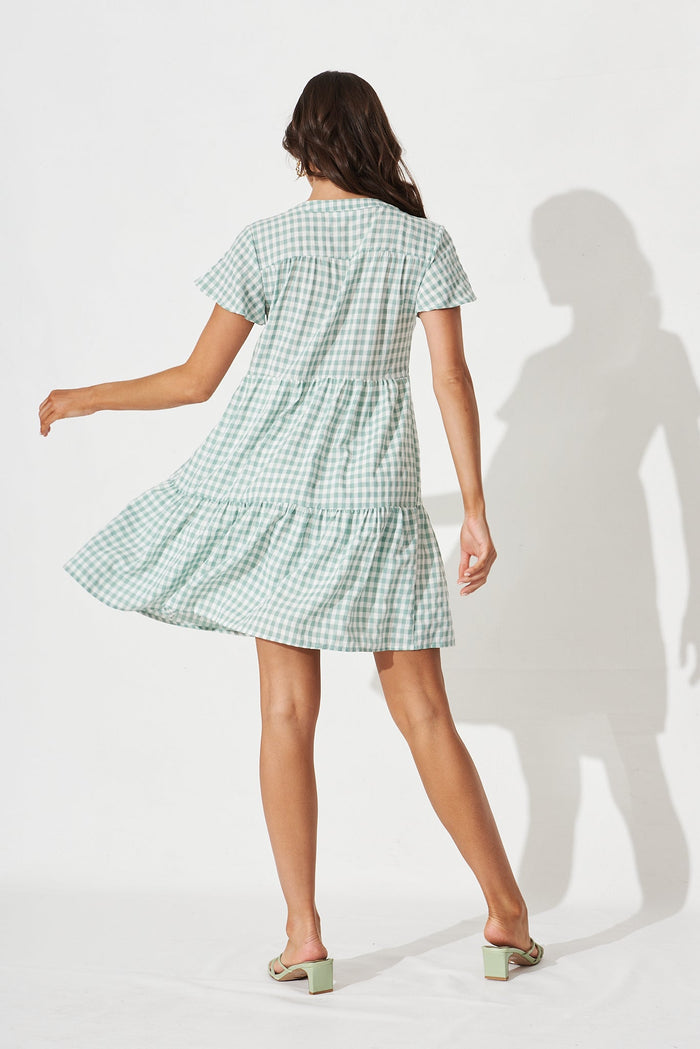 Shelta Shirt Dress in White and Green Gingham - back