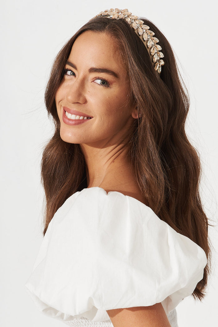 August + Delilah Shanty Headband In Gold Diamante - side