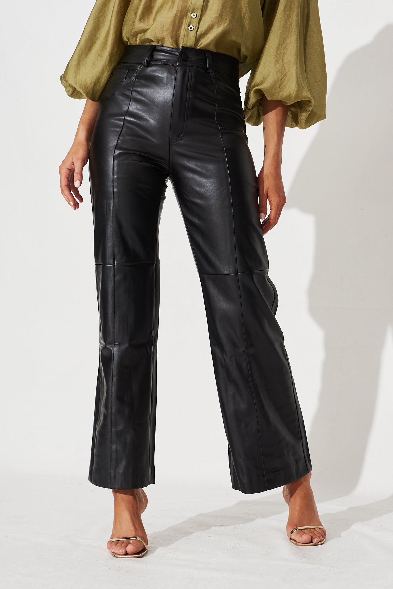 Annalise Leatherette Wide Leg Pants - front