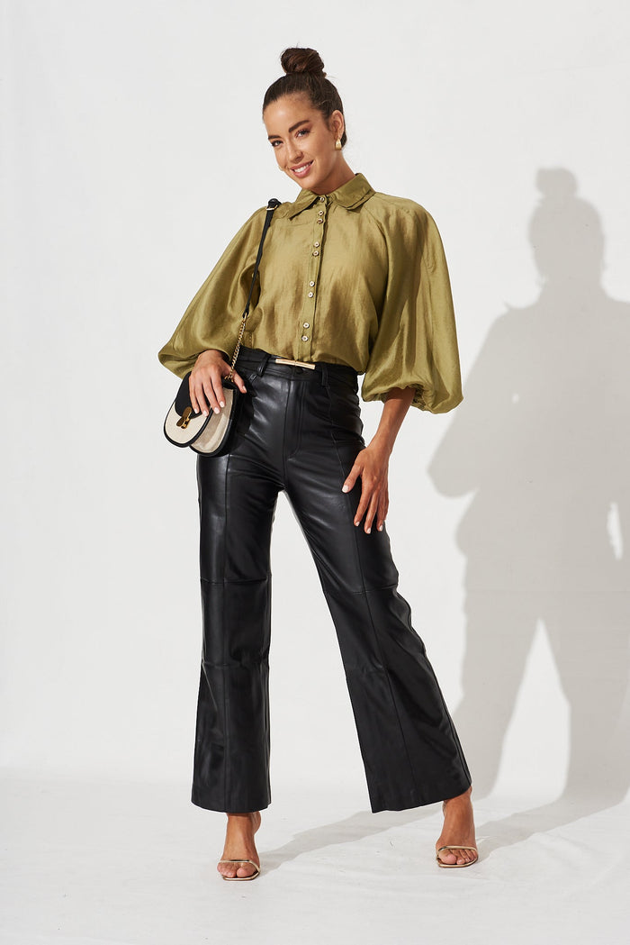 Annalise Leatherette Wide Leg Pants - front