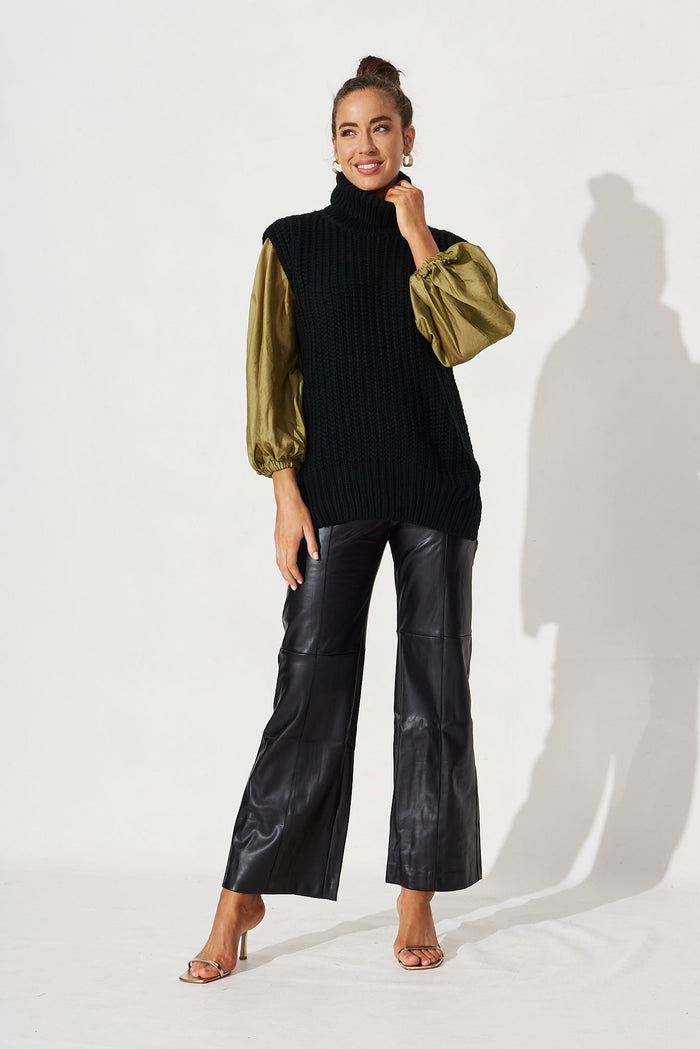 Annalise Leatherette Wide Leg Pants - front