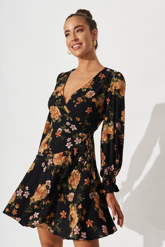 Norene Dress in Black Floral - front