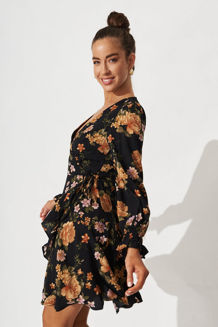 Norene Dress in Black Floral - side