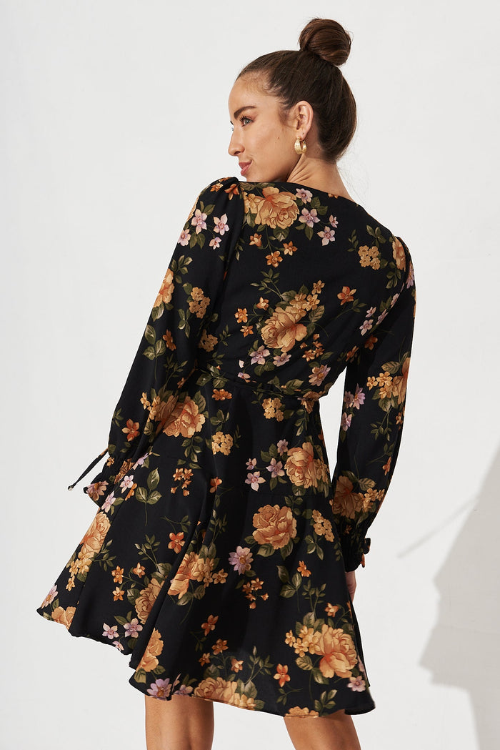 Norene Dress in Black Floral - back