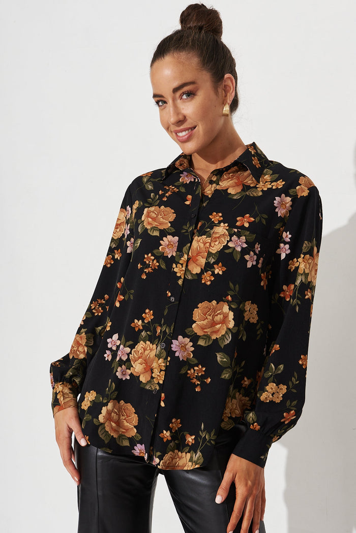 Norene Shirt In Black Floral - front