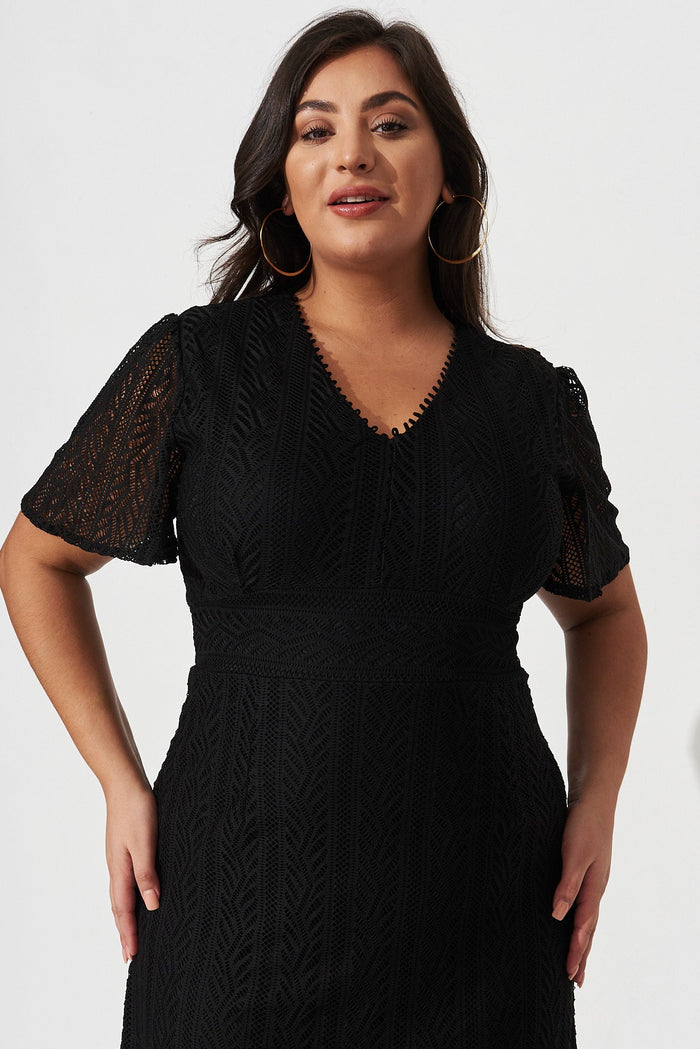 Lorena Midi Dress in Black Lace - detail