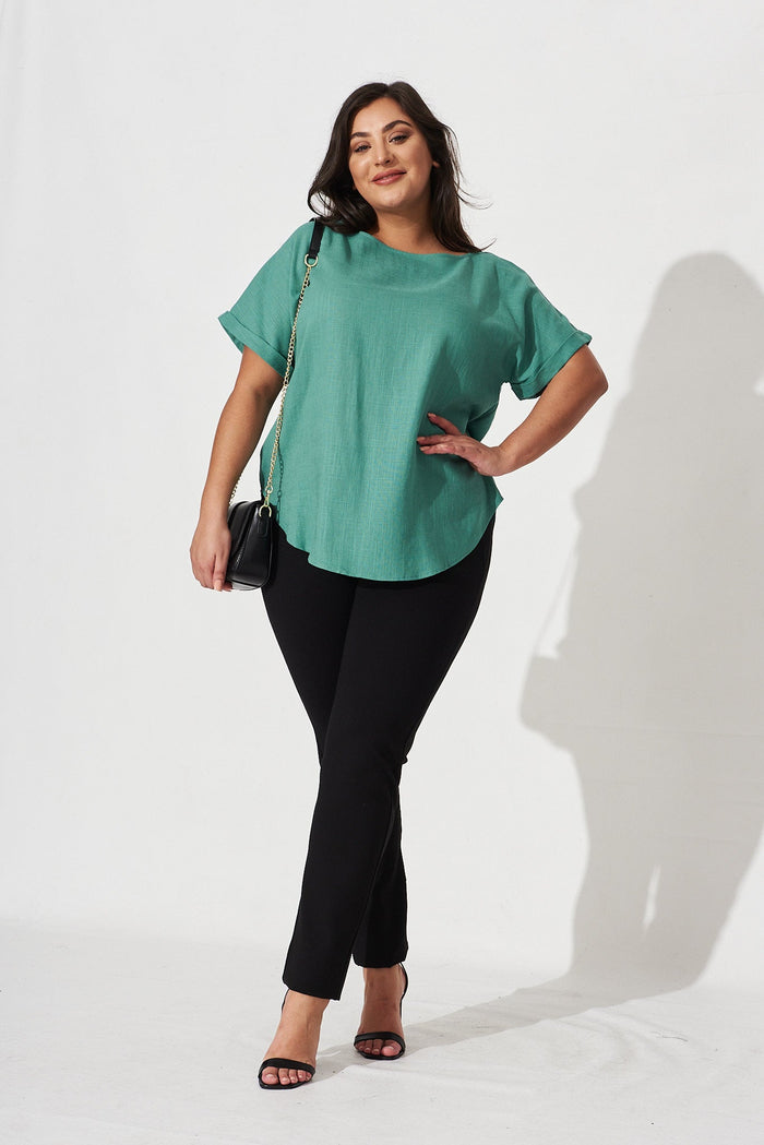Renata Top In Green Linen Blend