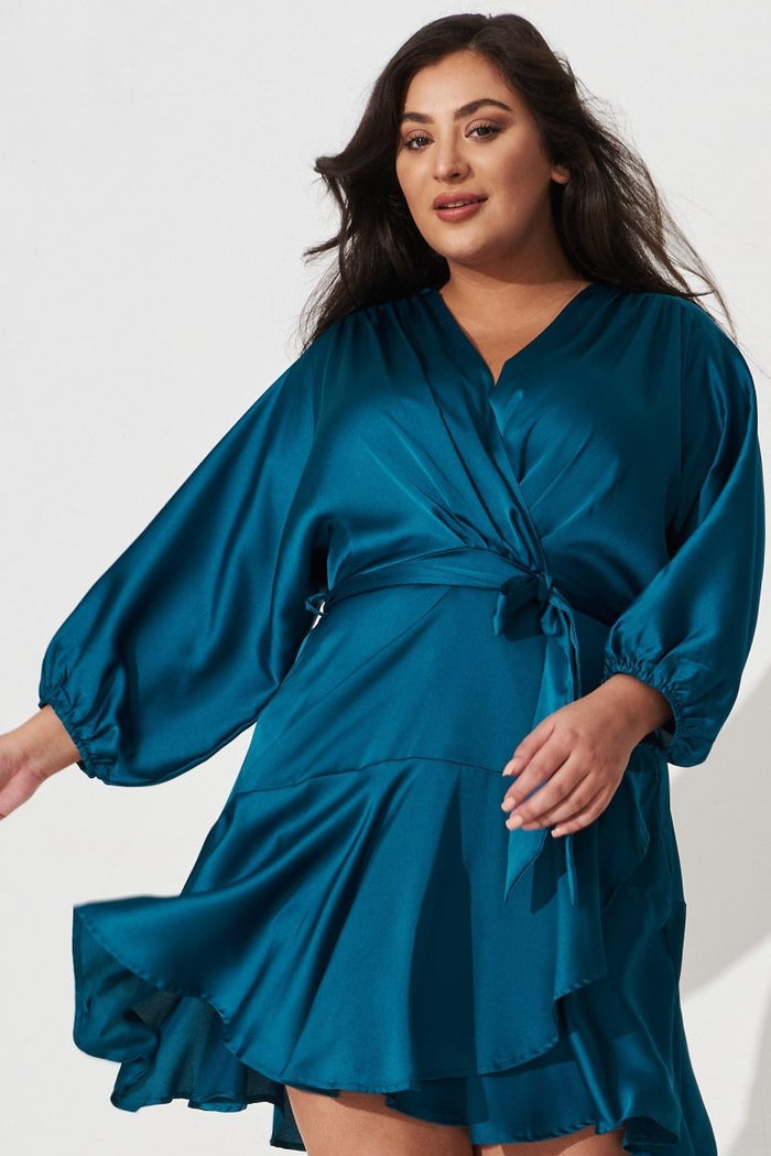 Brylie Dress In Teal Satin - St Frock (Dev)