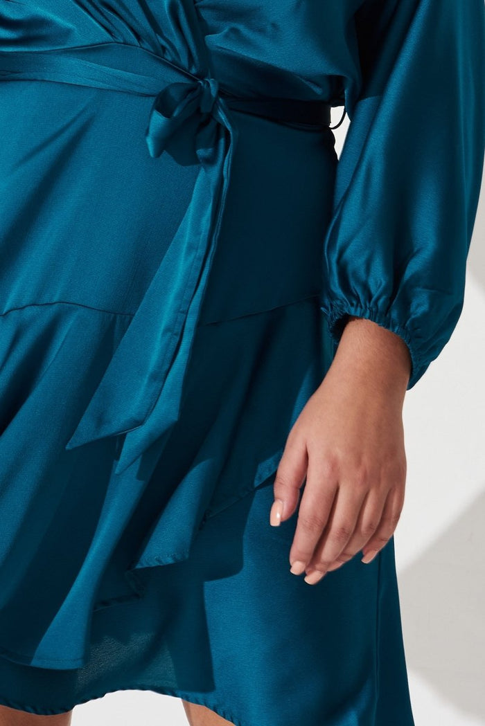 Brylie Dress In Teal Satin - St Frock (Dev)