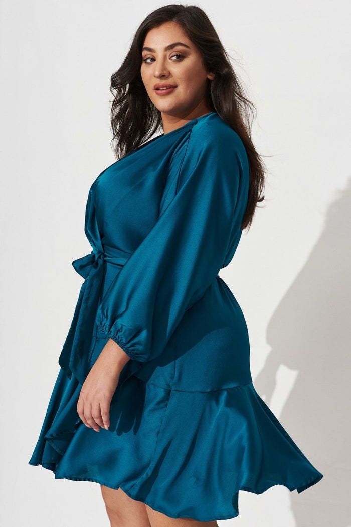 Brylie Dress In Teal Satin - St Frock (Dev)