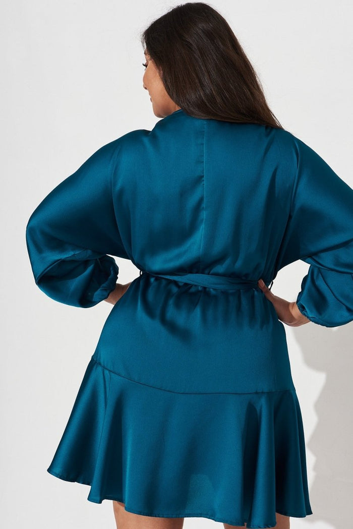 Brylie Dress In Teal Satin - St Frock (Dev)