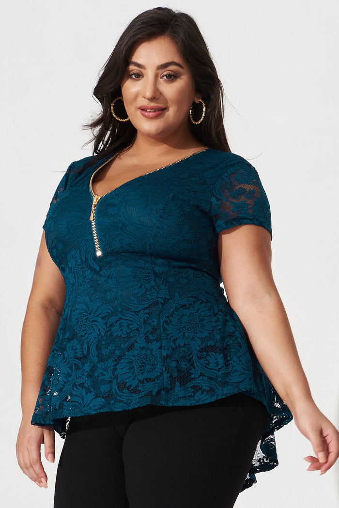 Firenza Lace Top In Teal - front