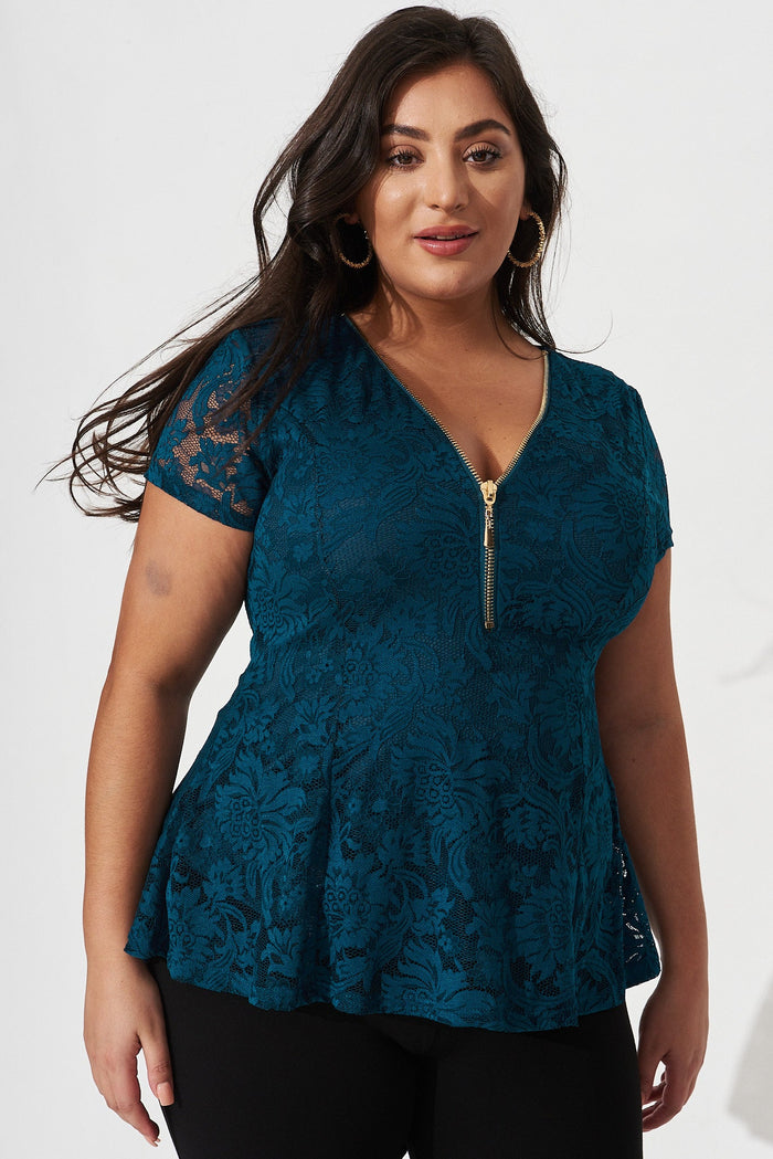 Firenza Lace Top In Teal - front