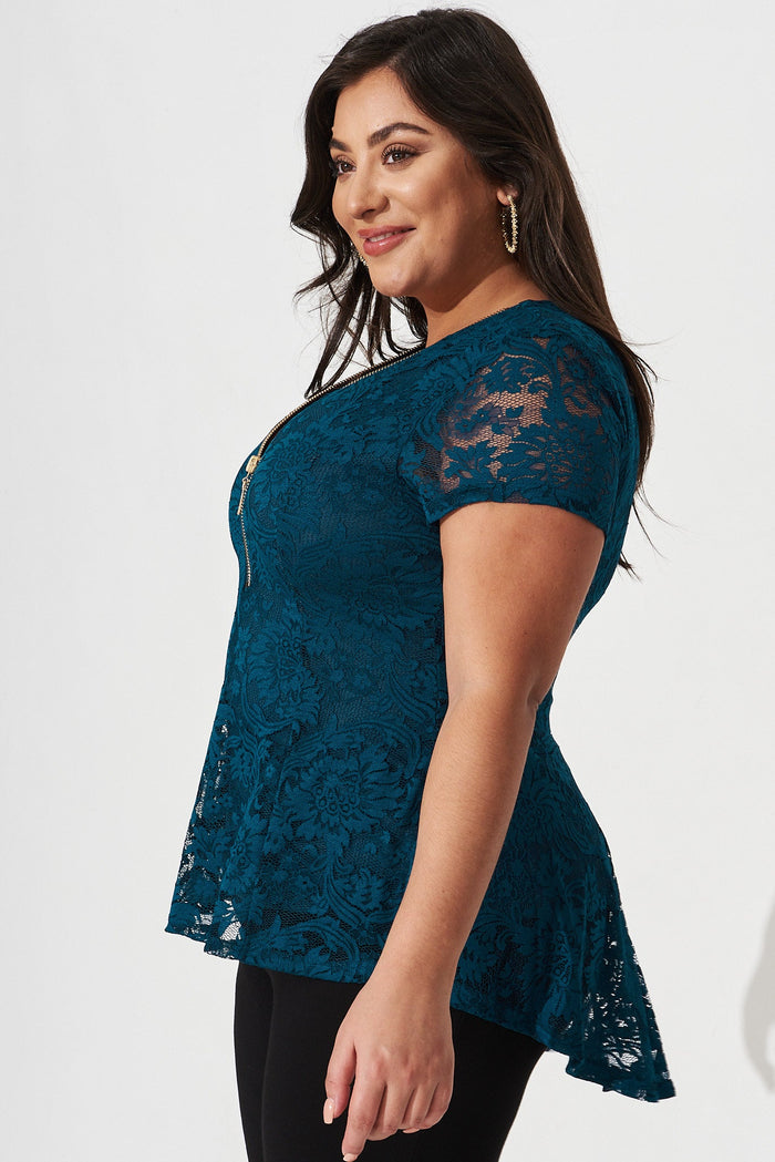 Firenza Lace Top In Teal - side
