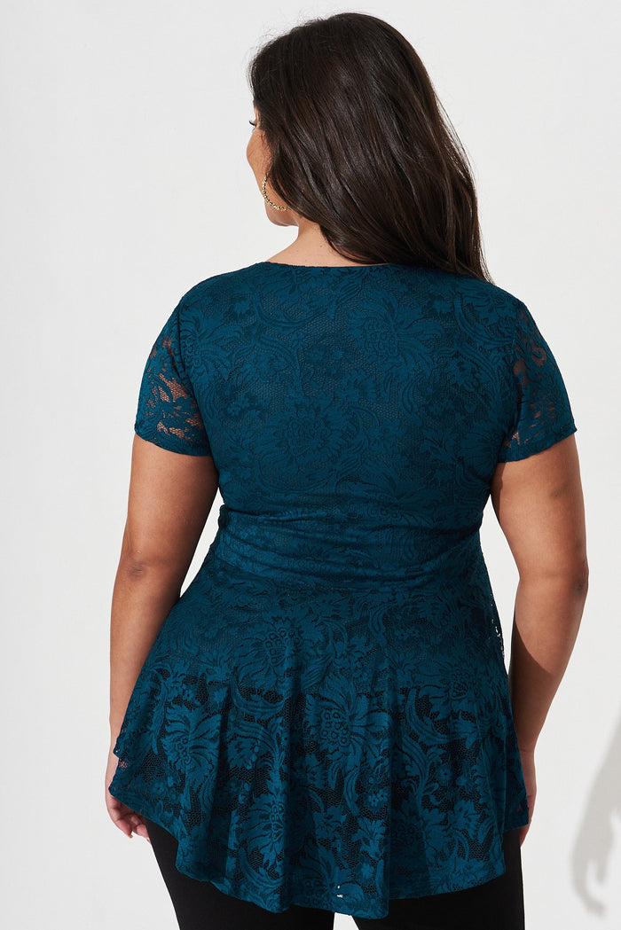 Firenza Lace Top In Teal - back