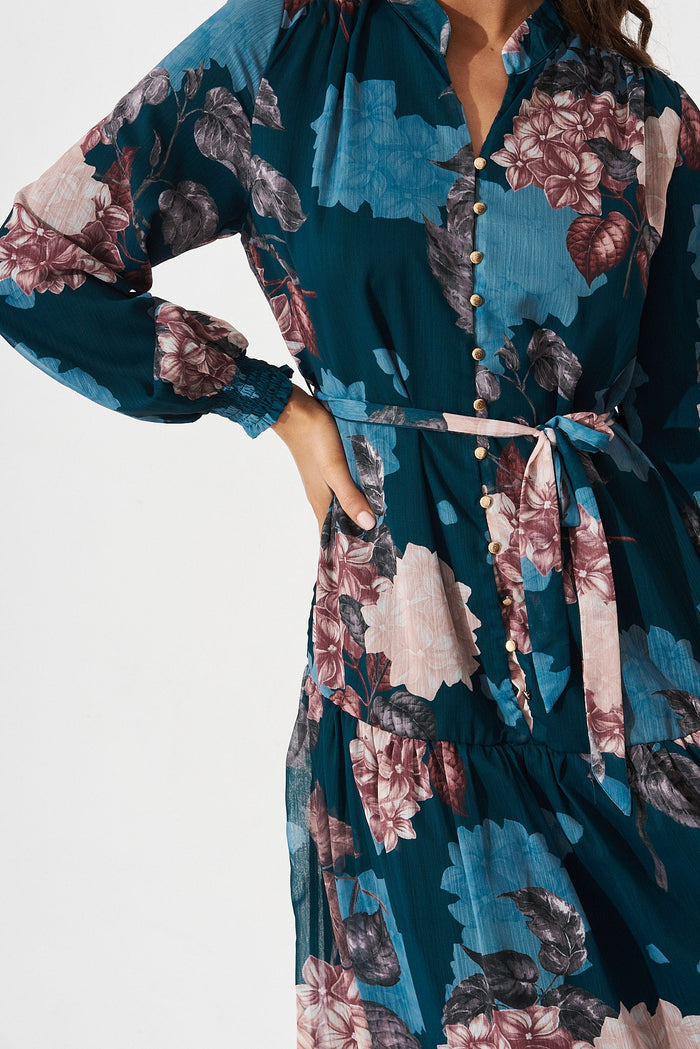 Kristine Maxi Dress In Teal Floral - detail