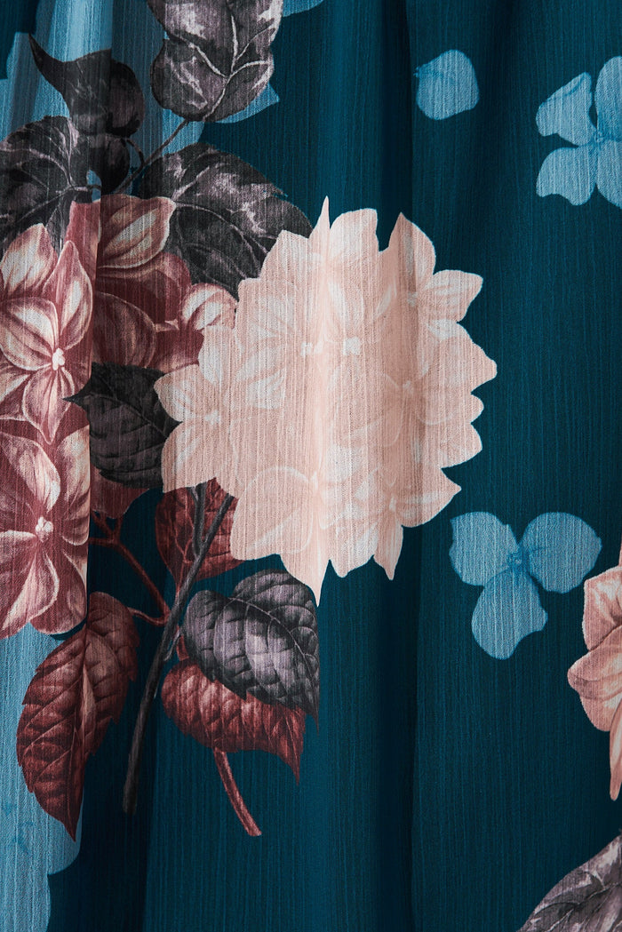Kristine Maxi Dress In Teal Floral - fabric