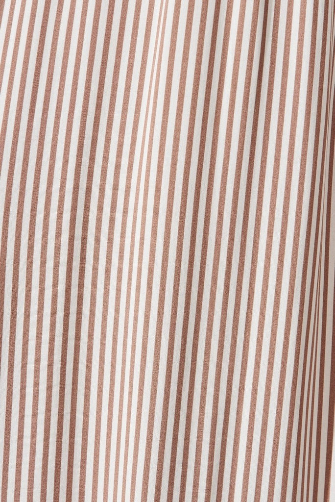 Candie Midi Dress In White With Brown Stripe - St Frock (Dev)
