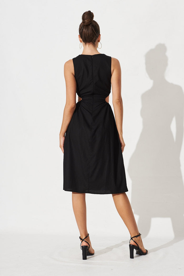 Kourtnie Mid Dress In Black Linen Blend - back