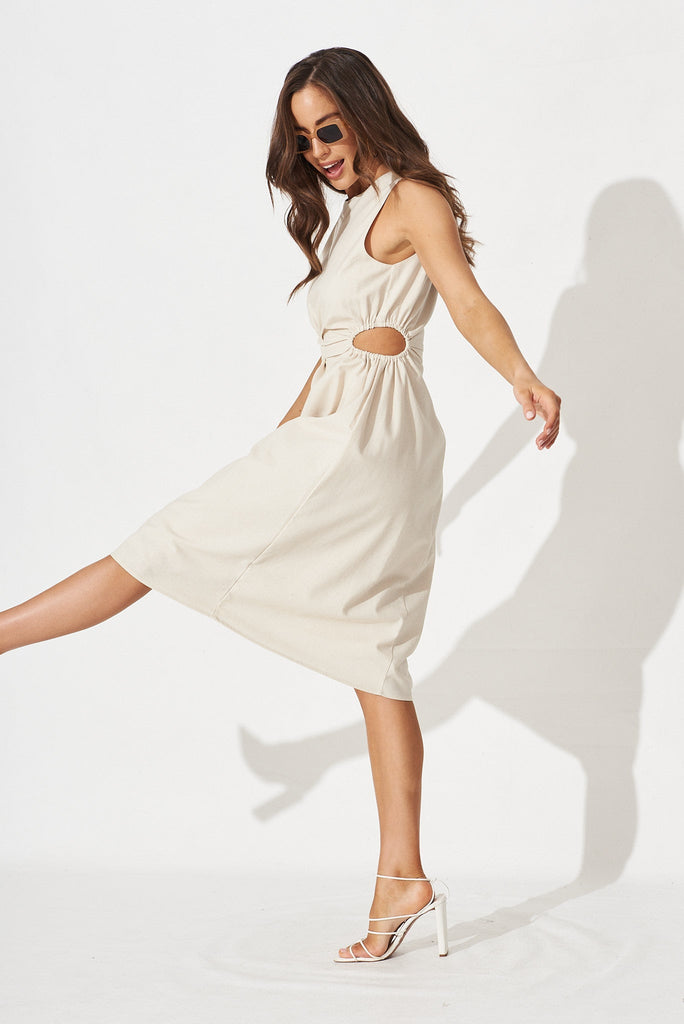 Kimie Mid Dress In Beige Linen Blend - side