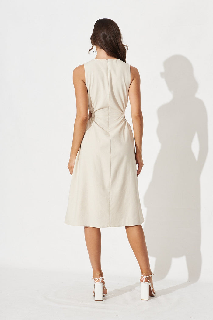 Kimie Mid Dress In Beige Linen Blend - back