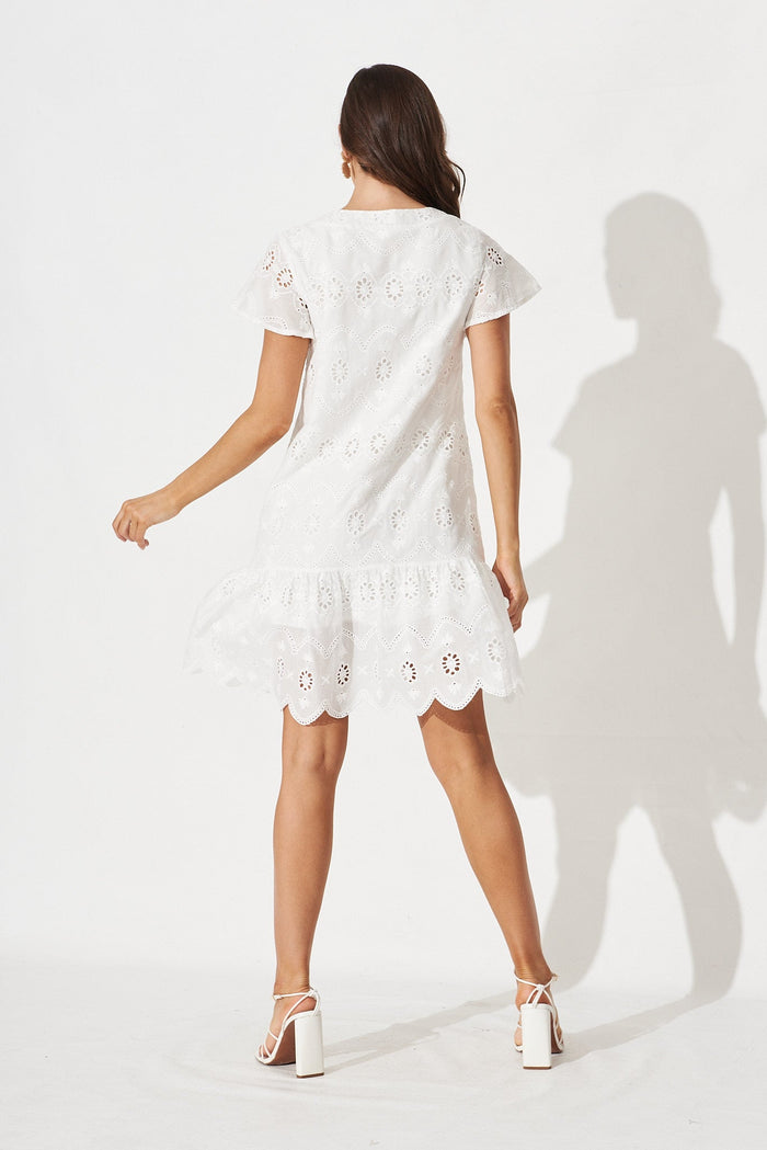 Mariachi Dress in White Broderie - back