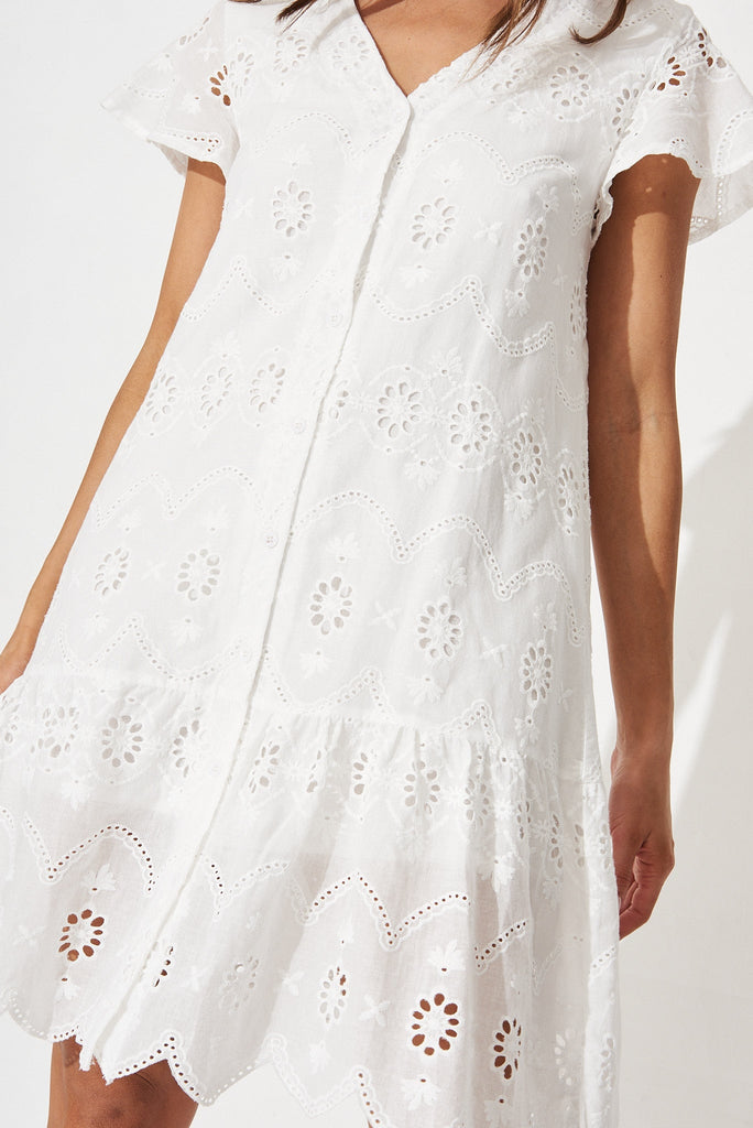 Mariachi Dress in White Broderie - detail