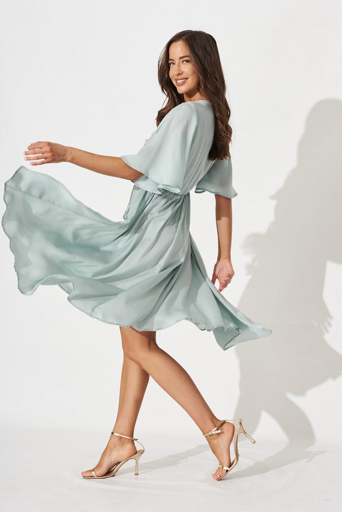 Helsinki Dress In Duckegg Blue Satin - side