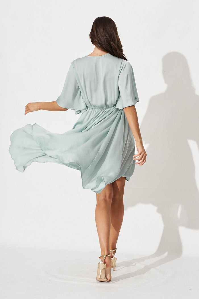 Helsinki Dress In Duckegg Blue Satin - back