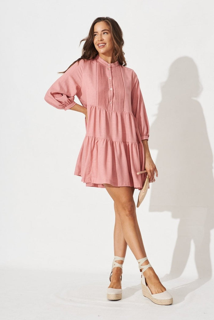Caracelle Smock Dress In Blush Linen Blend - St Frock (Dev)