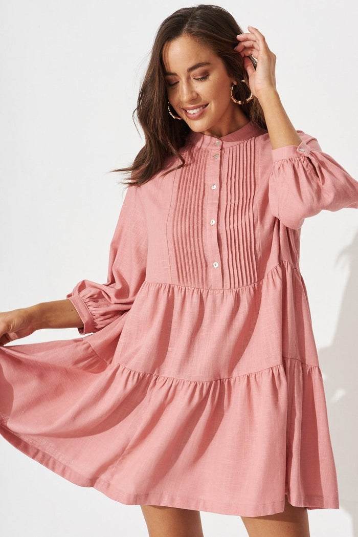 Caracelle Smock Dress In Blush Linen Blend - St Frock (Dev)