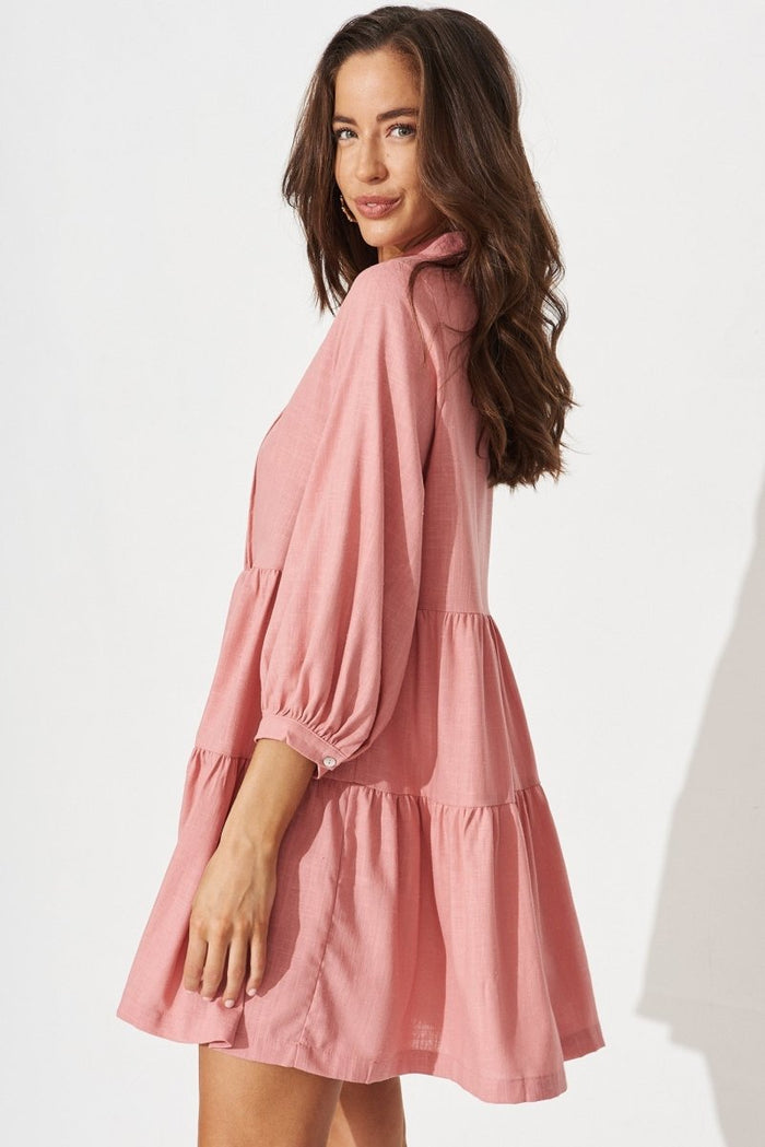 Caracelle Smock Dress In Blush Linen Blend - St Frock (Dev)
