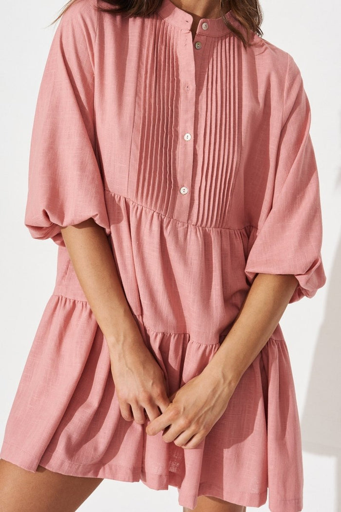 Caracelle Smock Dress In Blush Linen Blend - St Frock (Dev)