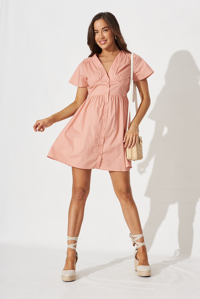 Kylana Dress in Peach Cotton Poplin - full length