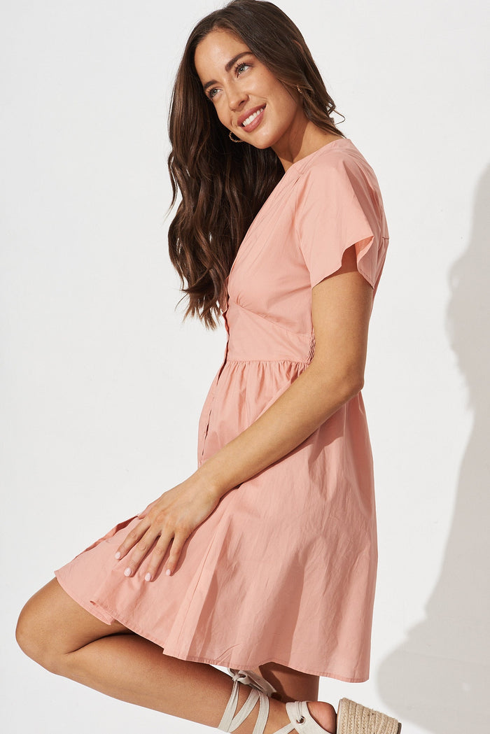 Kylana Dress in Peach Cotton Poplin - side