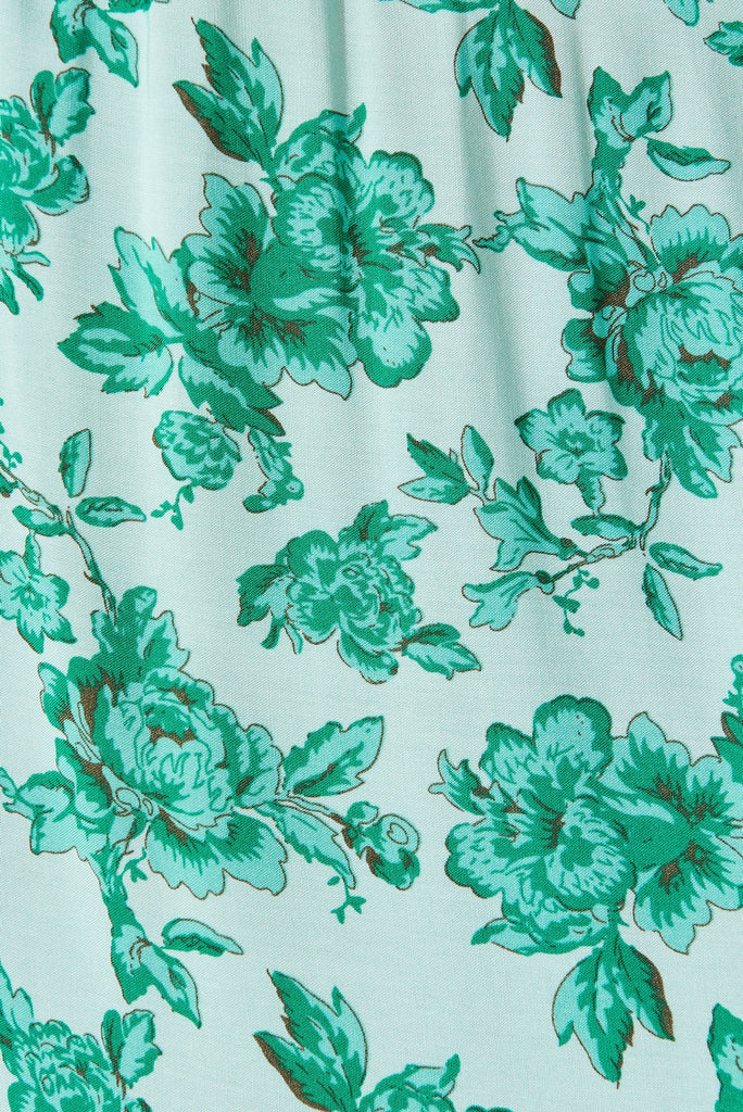 Elxi Maxi Dress In Mint With Green Boho Floral - fabric