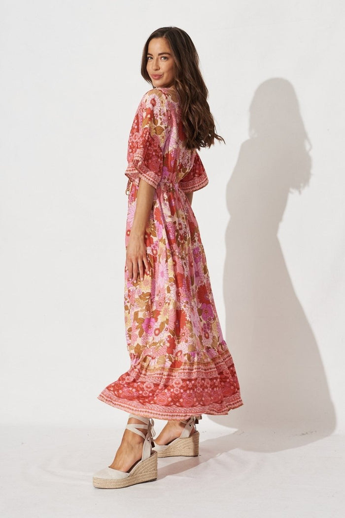 Clexia Maxi Dress In Red With Pink Boho Floral - St Frock (Dev)
