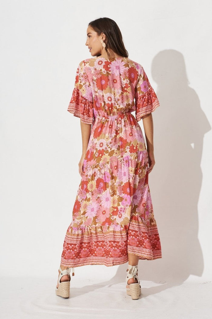 Clexia Maxi Dress In Red With Pink Boho Floral - St Frock (Dev)