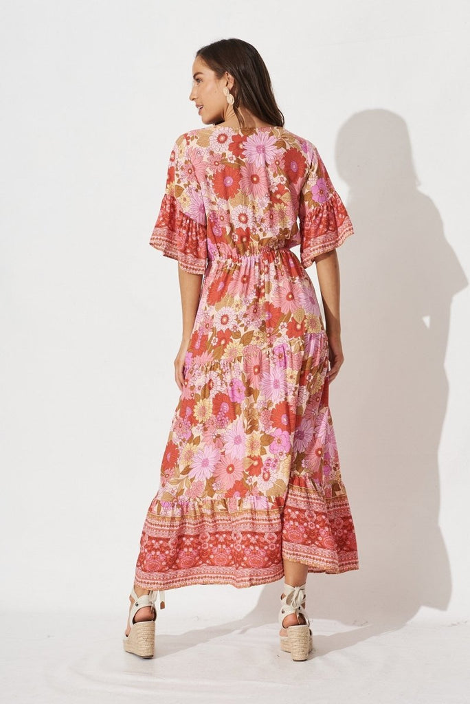 Clexia Maxi Dress In Red With Pink Boho Floral - St Frock (Dev)