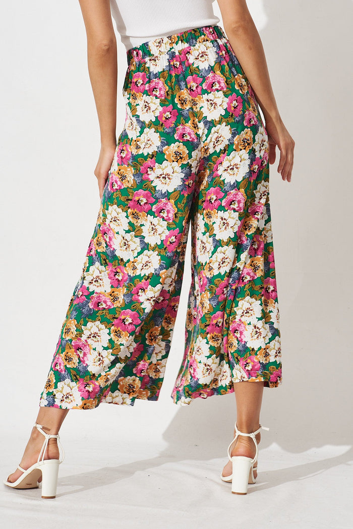 Effenty Pants in Green with Beige Floral - back