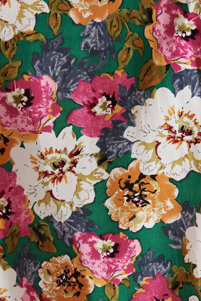 Effenty Pants in Green with Beige Floral - fabric