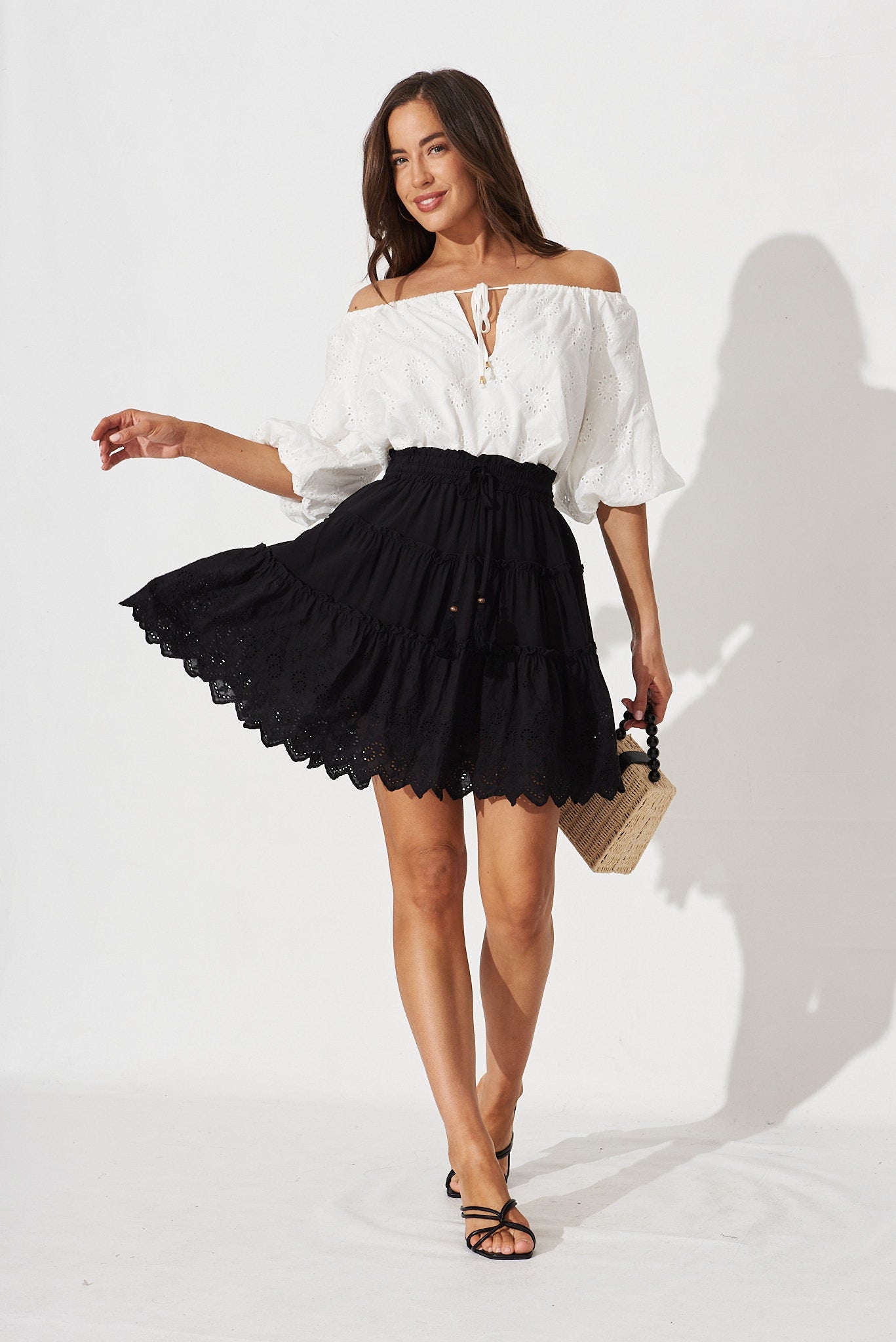 Hillie Skirt In Black Broderie - full length