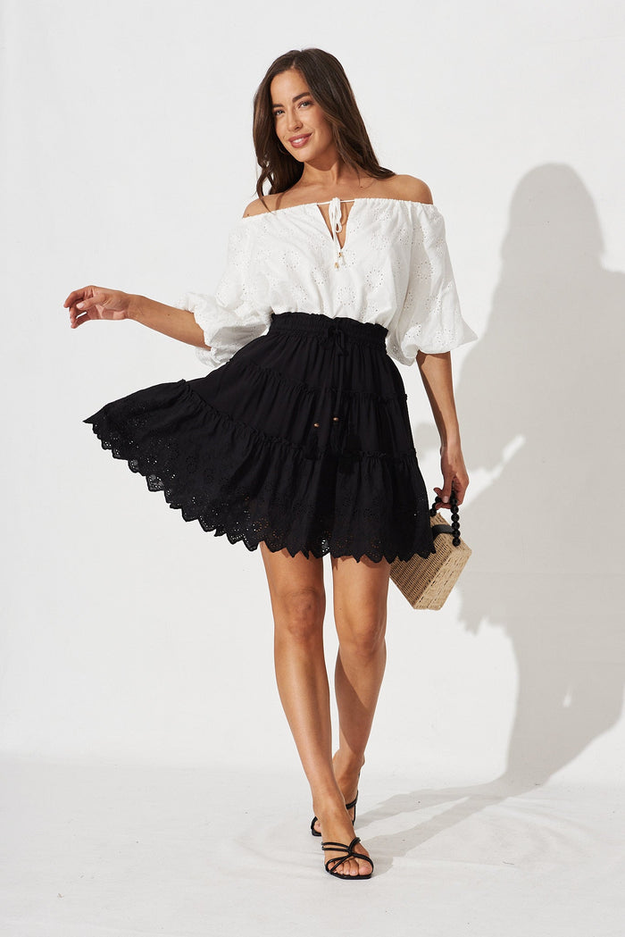 Hillie Skirt In Black Broderie - full length