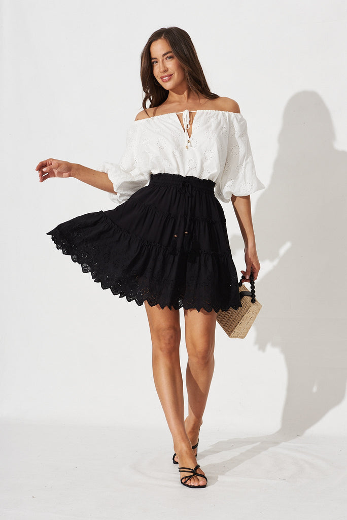 Hillie Skirt In Black Broderie - full length