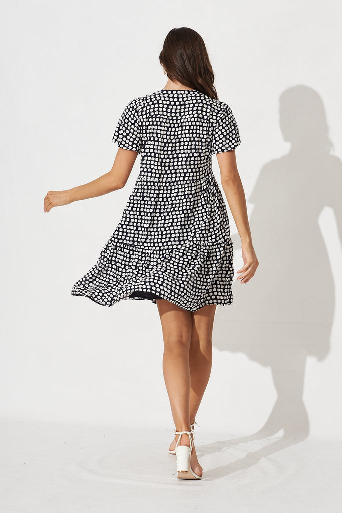 Shelby Shirt Dress In Navy With White Polka Dot - back